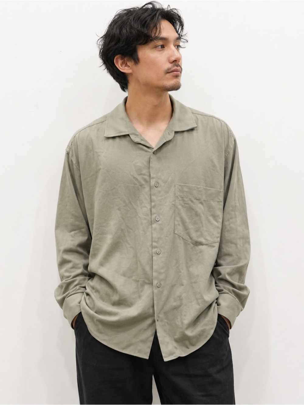 Zara Men Relaxed Fit Olive Green Button Down Shirt Long Sleeve Small Lyocell